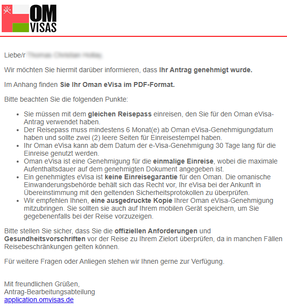 Oman visa genehmigt Oman visa genehmigt